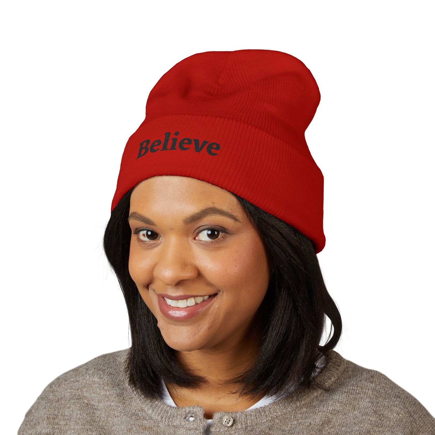 Beanie - 'Believe' Embroidered Classic Cuffed Beanie