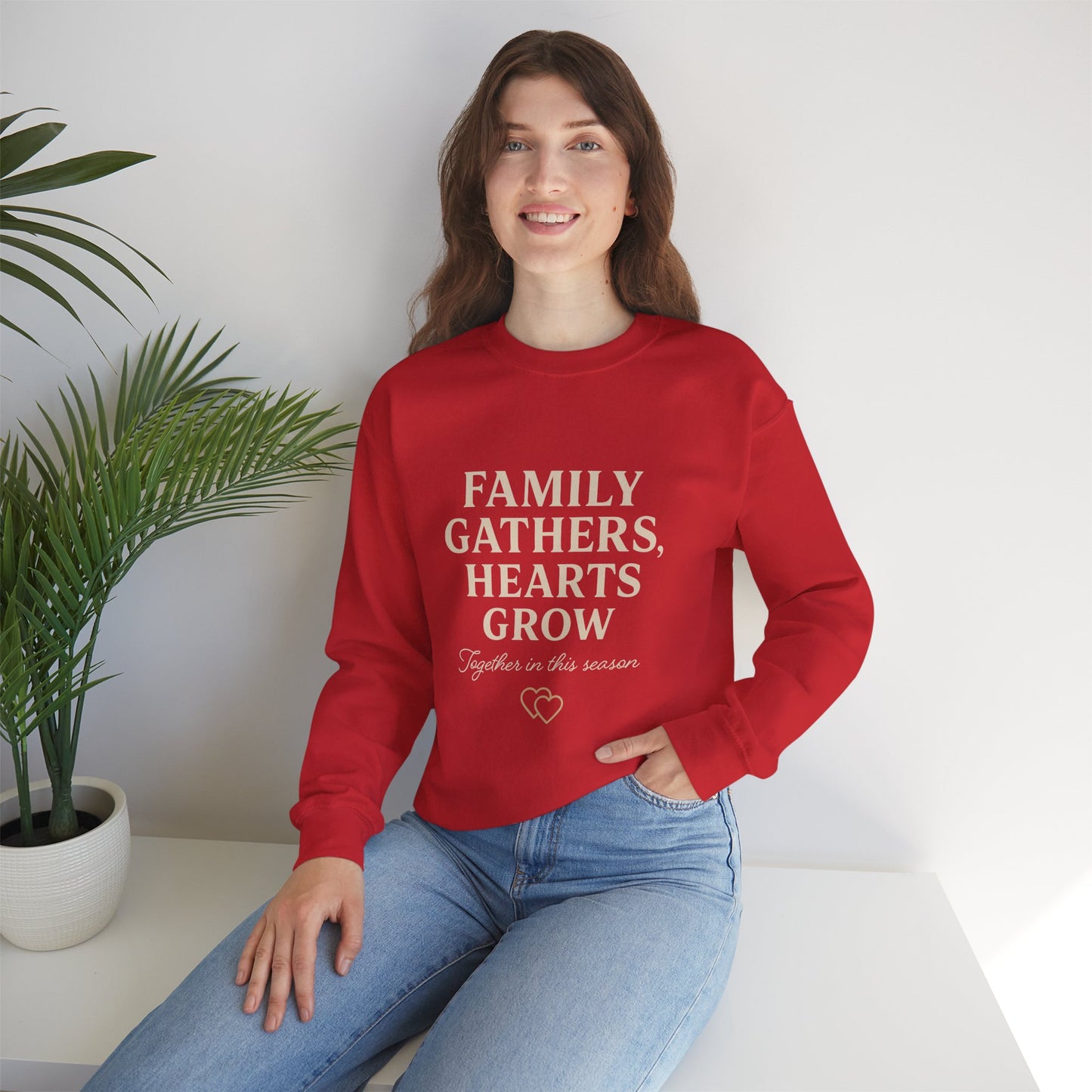 Family Gathers Hearts Grow Sweatshirt