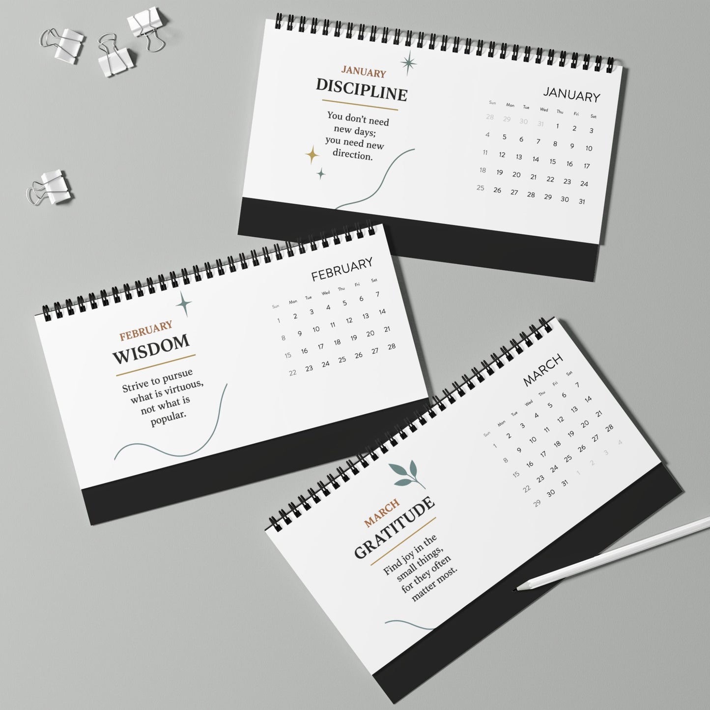 2026 Reset Grid Desktop Calendar — Monthly Self-Care & Motivation Planner