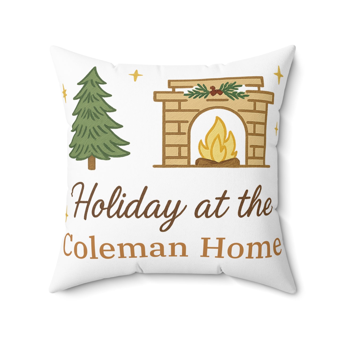 Holiday at the __ Home Decorative Pillow — Personalized Christmas Fireplace Throw Pillow