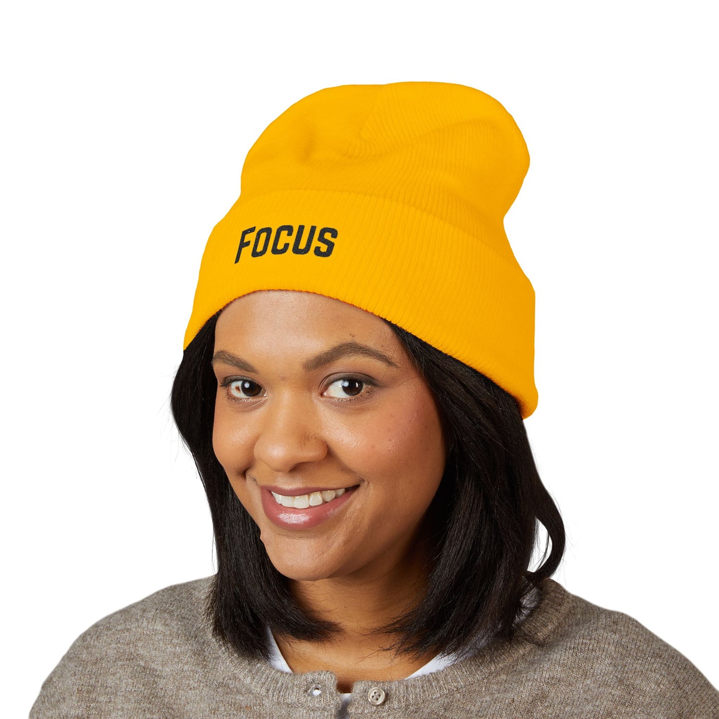 Beanie Hat - Focus Embroidered Classic Cuffed Beanie for Meditation and Mindfulness