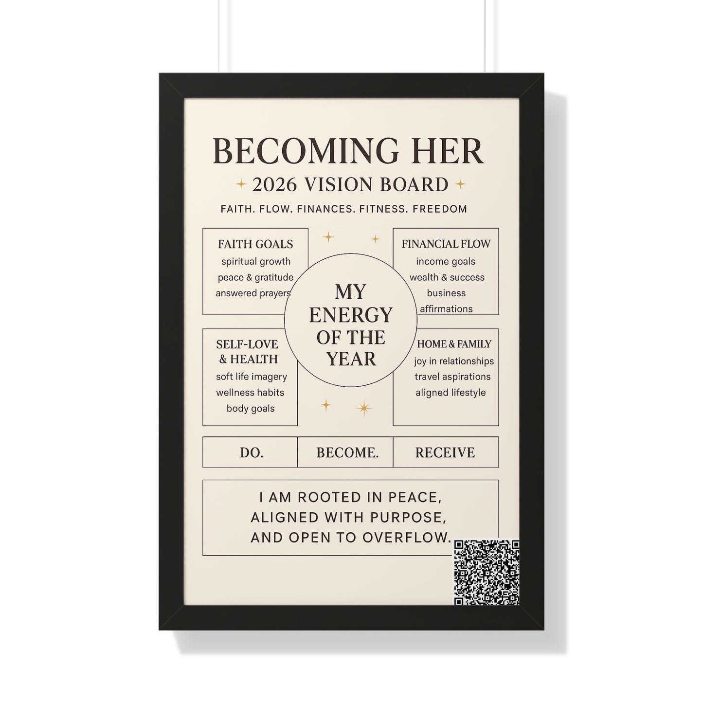 Becoming Her 2026 Vision Board Framed Poster — “My Energy of the Year” Motivational Wall Art