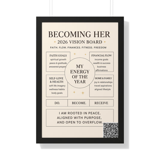 Becoming Her 2026 Vision Board Framed Poster — “My Energy of the Year” Motivational Wall Art