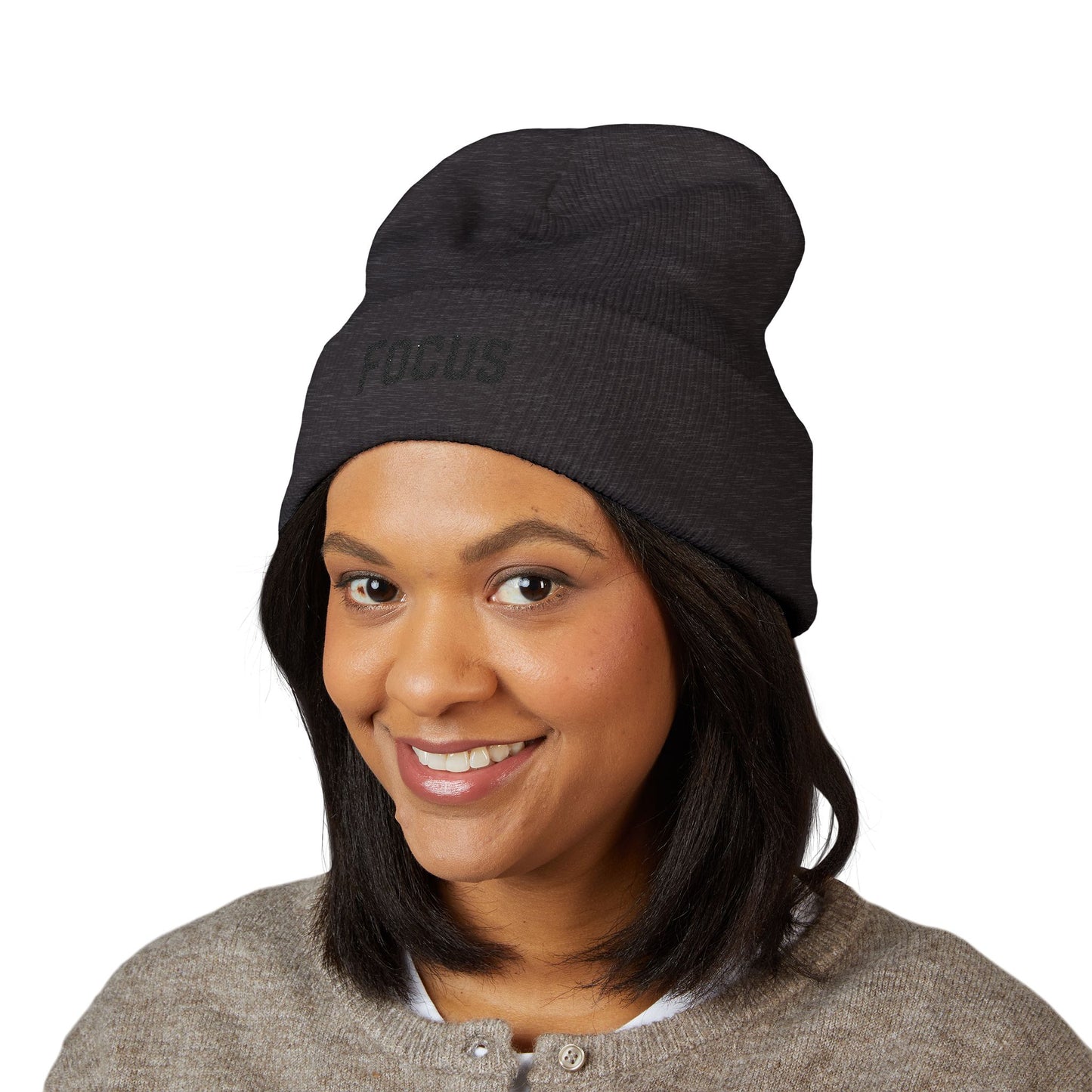 Beanie Hat - Focus Embroidered Classic Cuffed Beanie for Meditation and Mindfulness