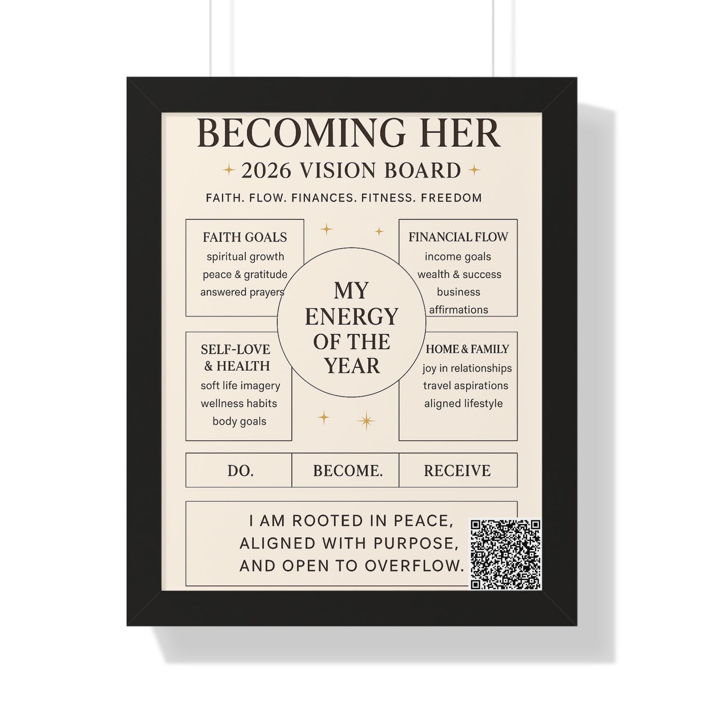 Becoming Her 2026 Vision Board Framed Poster — “My Energy of the Year” Motivational Wall Art