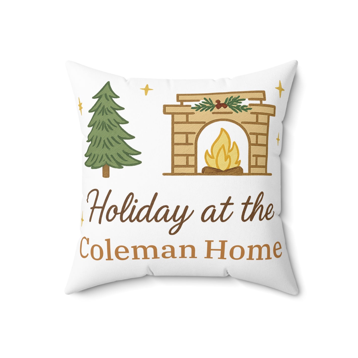 Holiday at the __ Home Decorative Pillow — Personalized Christmas Fireplace Throw Pillow