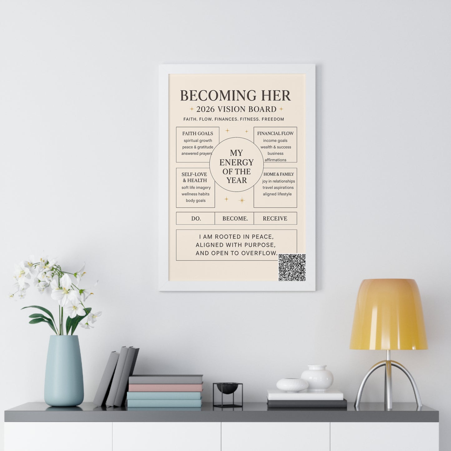 Becoming Her 2026 Vision Board Framed Poster — “My Energy of the Year” Motivational Wall Art