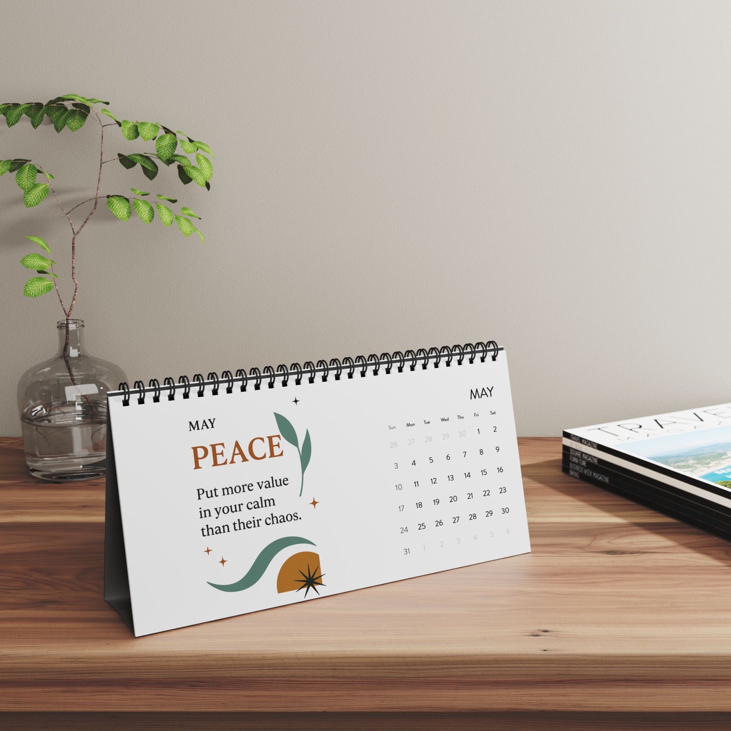 2026 Reset Grid Desktop Calendar — Monthly Self-Care & Motivation Planner