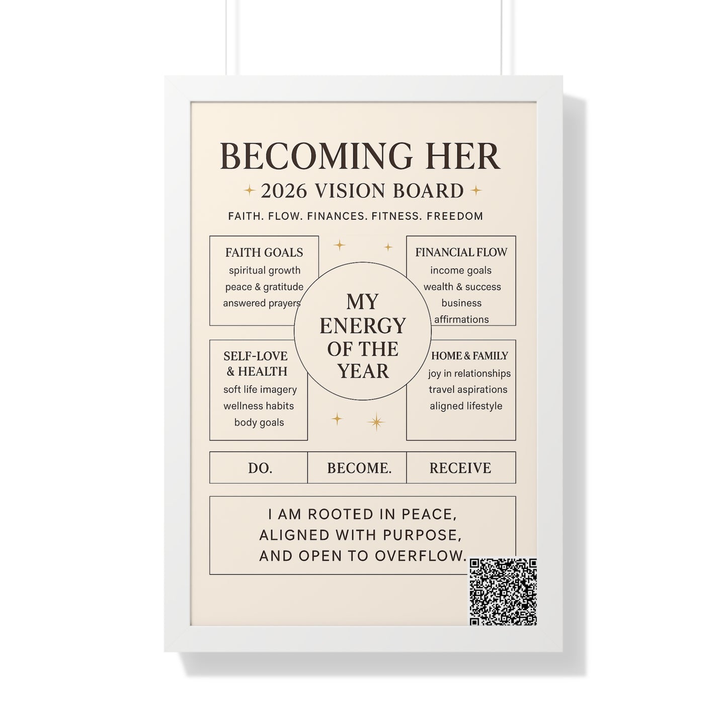 Becoming Her 2026 Vision Board Framed Poster — “My Energy of the Year” Motivational Wall Art