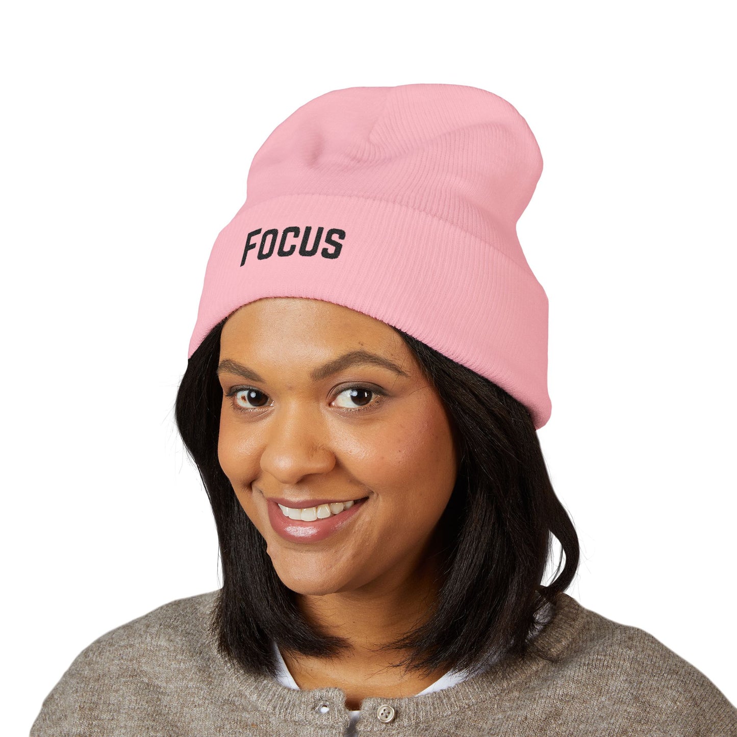 Beanie Hat - Focus Embroidered Classic Cuffed Beanie for Meditation and Mindfulness