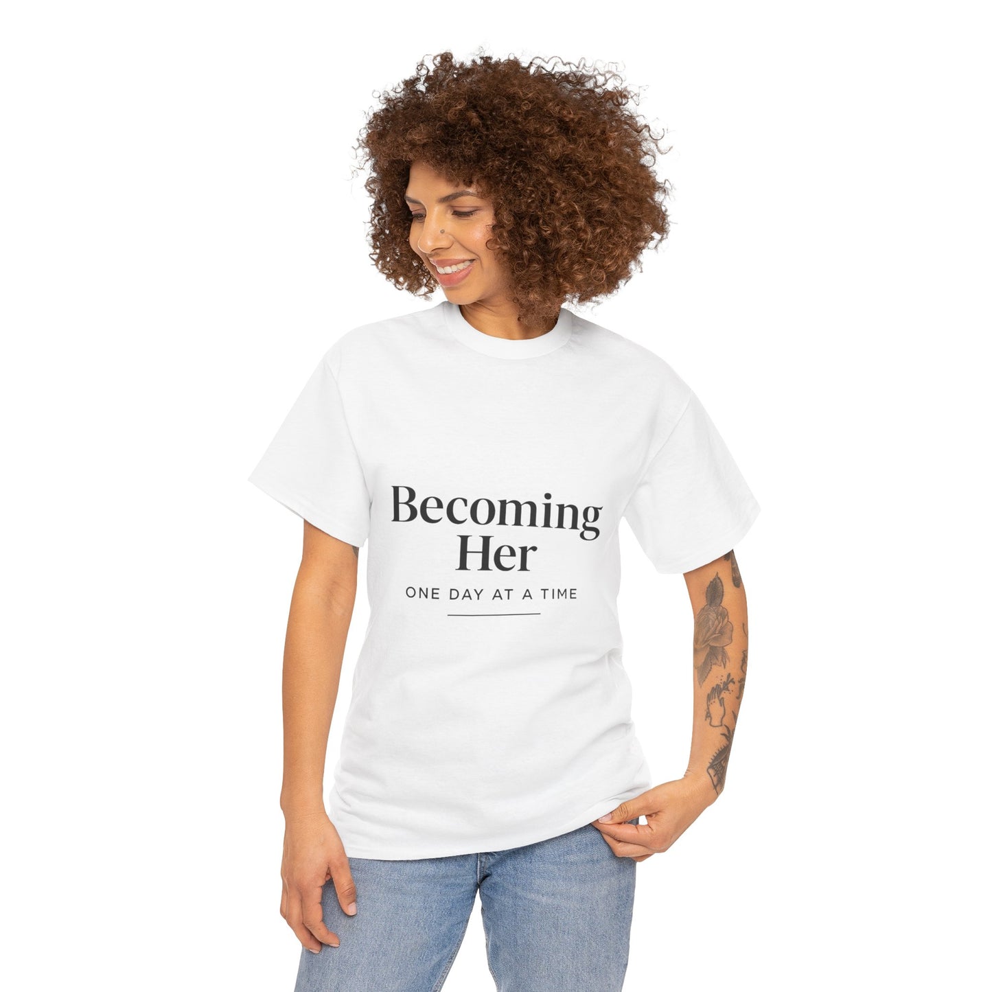 Becoming Her Unisex Heavy Cotton Tee - Inspiring Motivational T-Shirt